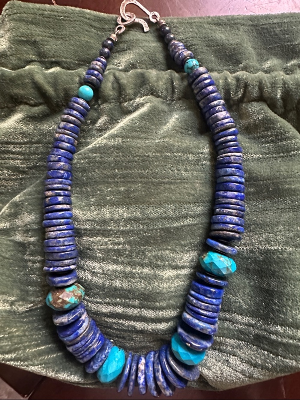 925 Natural Lapis Faux Turquoise Beaded Statement Necklace